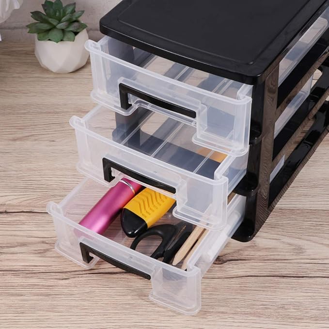 DOITOOL 3 Tier Plastic Drawer Type Closet Plastic Home Office Storage Organizer Makeup Organizer Storage Station Cubes Cosmetics Jewelry Box for Bathroom Dorm Desk Office