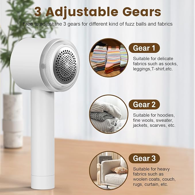 Lentorgi Fabric Shaver Electric Fuzz Remover, 2 in 1 Rechargeable Sweater Shaver with Lint Roller, Magnetic Cap, Digital Display, 2 Extra Blades, Defuzzer for Clothing Furniture Couch - White