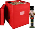 Christmas Nutcracker and Figurine Collectible Storage Box, Fits 9 Holiday Ornaments, Stores Up to 16" Tall Ornaments, Holiday Decor Organizer with Dividers, Nutcracker not Included(Red)