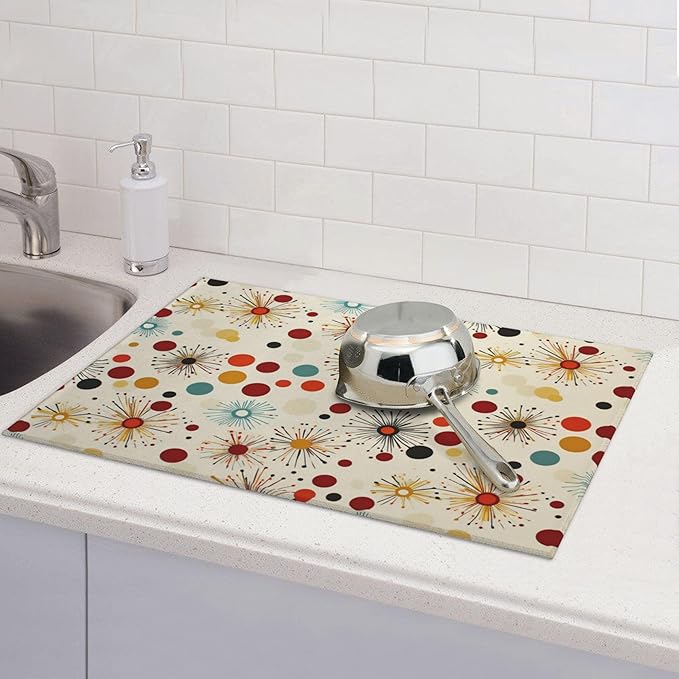 Mid Century Modern Dish Drying Mat for Kitchen Counter Microfiber Super Absorbent Non-Slip Dish Drying Pad for Countertops Dishes Utensils Stylish Quick-Dry Machine Washable 18x24 Inch