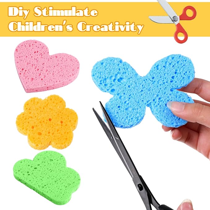 120 Pcs Kitchen Sponge Bulk Compressed Cleaning Scrub Colored Sponge, Natural Sponges Wood Pulp Sponges for Dishes for Kitchen Bathroom Cars(4.3"x2.7"x0.4")