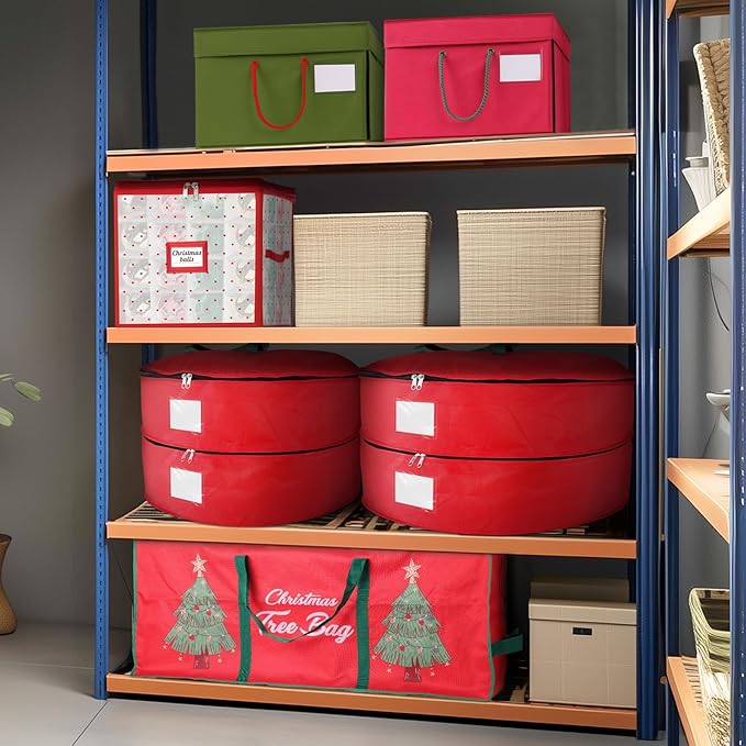 Wreath Storage Container, Christmas Wreath Storage Bags for 2 Wreath with Dual Zipper and Handles, Dust, Pest Protection,Holiday Wreaths Storage Holder 24” (RED)