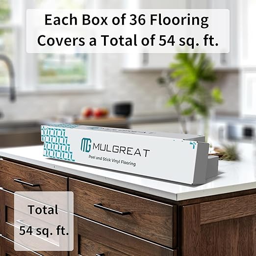 MULGREAT Peel and Stick Floor Tile, 54 Sq.Ft Self Adhesive Vinyl Flooring Plank, 36 Pieces Waterproof Heavy Duty Wood Grain Tiles, 36"x6" DIY Planks for Bedroom Kitchen Apartment Bathroom White