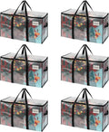 VENO 6 Pack Moving Bags & Large Christmas Storage Bins with lids for Decorations, Garland, Lights. Moving Boxes Packing Supplies for College Dorm. Extra Large Heavy Duty Totes (Clear-6 Pack)