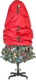 Upright Christmas Tree Storage Bag - Fits 5 Ft Artificial Xmas & Topiary Tree, Vertical Holiday Cover, Durable, Dustproof & Easy-Use Xmas Storage, Red