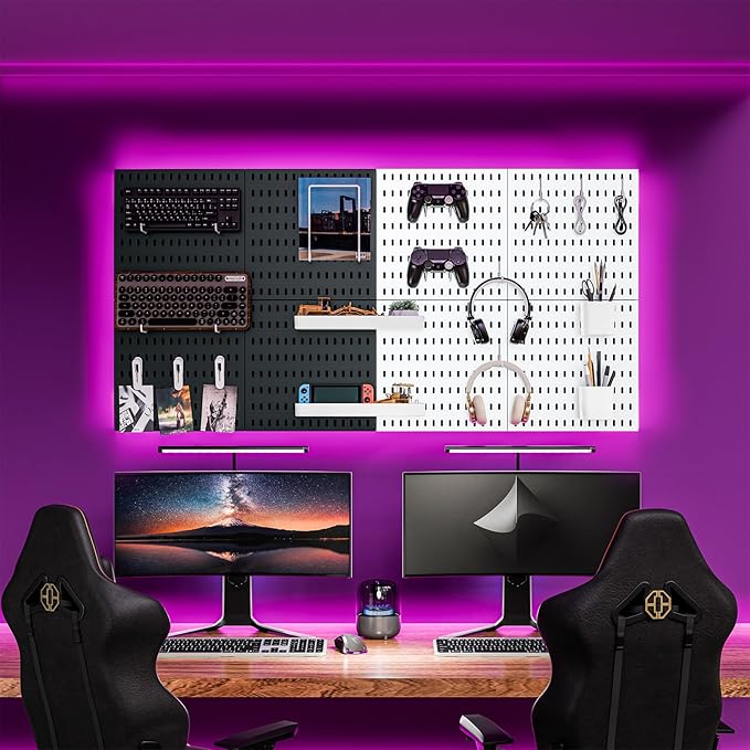 RIVTUN Wall-Mounted Pegboard Kit, 50.4" x 25.2" Organizer Panel – Large, Cost-Effective & Nail-Free Installation White