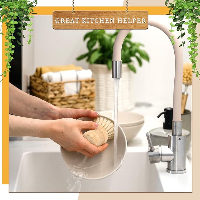 12 Pcs Bamboo Dish Brush, Wooden Scrubber Sisal Bristle Kitchen Wood Brushes for Cleaning Mini Dish Scrubber for Food Pan Pot Sink Fruit and Vegetable Wash