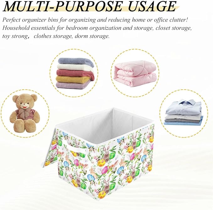 senya Easter Storage Baskets Collapsible Storage Bins with Lids, Easter Bunny Eggs in Grass Flowers Storage Boxes Clothes Baskets for Organizing B06D22020 Pattern 2 One Size