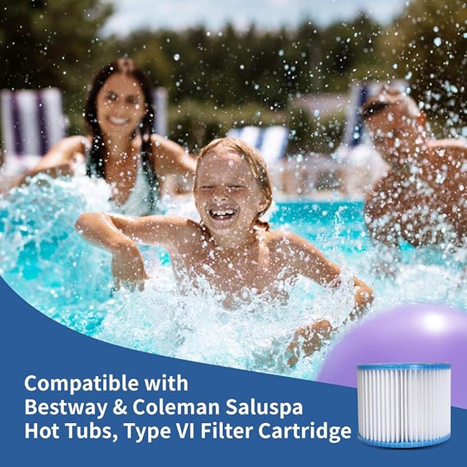 Hot Tub Filter Cartridge Size VI for Bestway, Lay-Z-Spa, Coleman SaluSpa 90352E 58323, 6 Pack