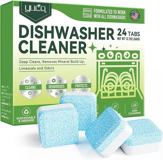 Dishwasher Cleaner and Deodorizer Tablets - 24 Pack,Deep Cleaning,Natural Formula,Effective Limescale & Odor Removal,Calcium,Scale,Hard Water Stains,Oil,Compatible with All Models