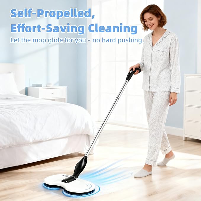 KOJEO Electric Mop for Floor Cleaning, As Seen On TV, Cordless Spin Mopper Motorised Electric Mops for Hardwood Tile Laminate Floor Daily Light Cleaning (No Water Tank)