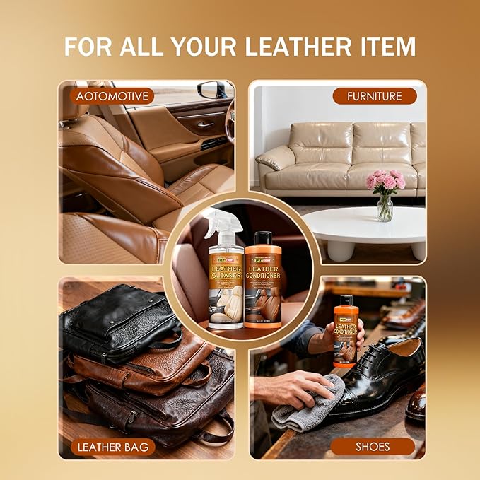 XPERTCHEMY Leather Cleaner and Conditioner Kit, Leather Care for Car Seats, Furniture, Couches, Boots, Bags & More, Safe for Any Color, 2 x 16oz