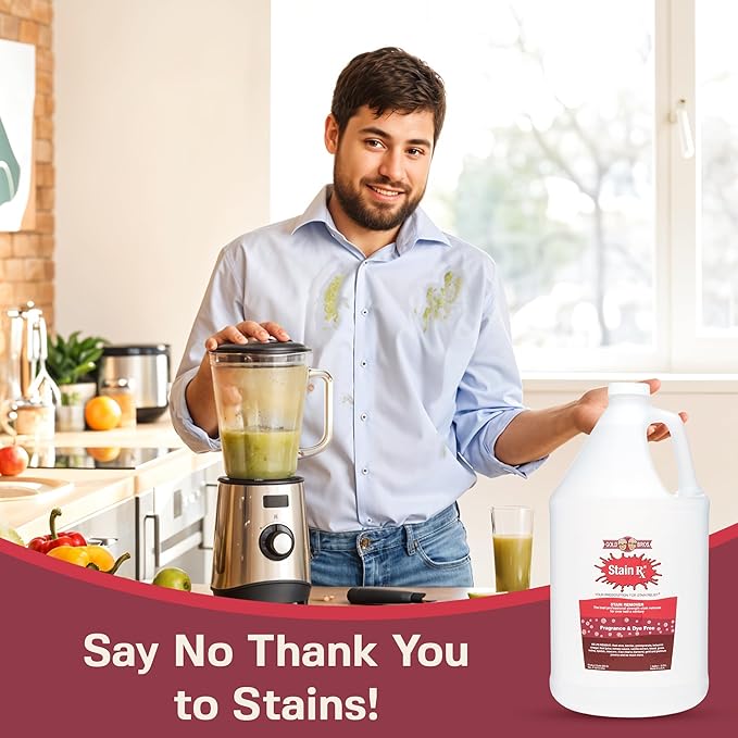 Stain Rx Stain Remover, Effectively Eliminates Stains from Wine, Berries & Blood on Colorfast Fabrics, Carpets, Upholstery & Jewelry, Fragrance Bleach & Dye-Free, Peroxides & Phosphates, 1 Gallon