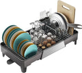 FOXHIVE Large Expandable Dish Drying Rack, Dish Racks for Kitchen Counter, Space Saving & Rust Resistant Dish Drainer with Removable Drainboard & Utensil Holder, Adjustable Length 16.4 to 24.4 Inches