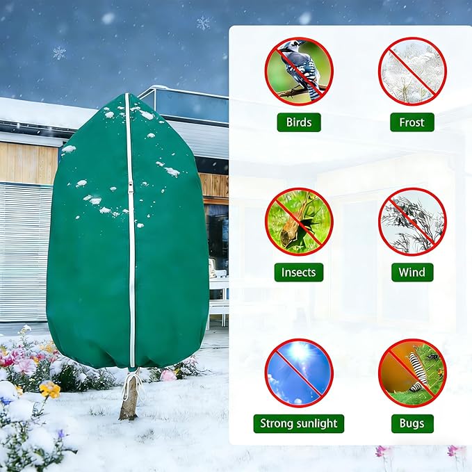 Plant Covers Freeze Protection-78"W x 95"H Extra Large Frost Blankets for Outdoor Plants, 2.4oz/yd² Heavy-Duty Christmas Tree Covers with Zipper & Drawstring – Reusable Winter Plant Freeze Cloth