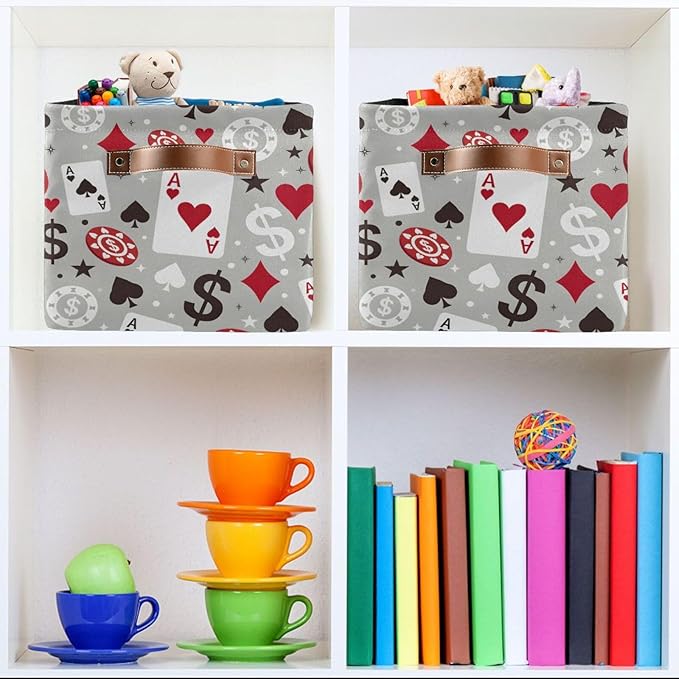 ALAZA Poker Card Gray Polka Dot Foldable Storage Box Storage Basket Organizer Bins with Handles for Shelf Closet Living Room Bedroom Home Office 2 Pack