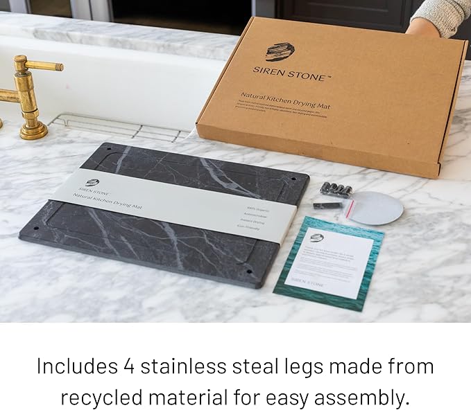 Siren Stone Natural Dish Drying Mat – Eco-Friendly, Rapid-Dry Technology | Modern Design | Non-Toxic | BPA-Free Kitchen Mat by Female-Founded USA Brand | Durable & Sustainable