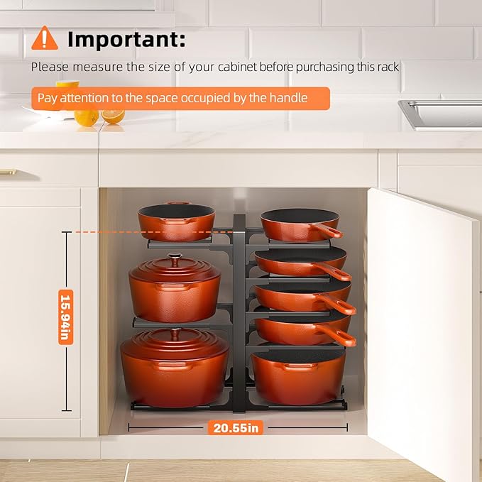 MUDEELA 8-Tier Pots and Pans Organizer under Cabinet, Adjustable Heavy Duty 120LBS Pot and Pan Organizer Rack inside Cabinet for Kitchen Organizer Cast-iron Pans, Heavy Skillets Griddles, Shallow Pots