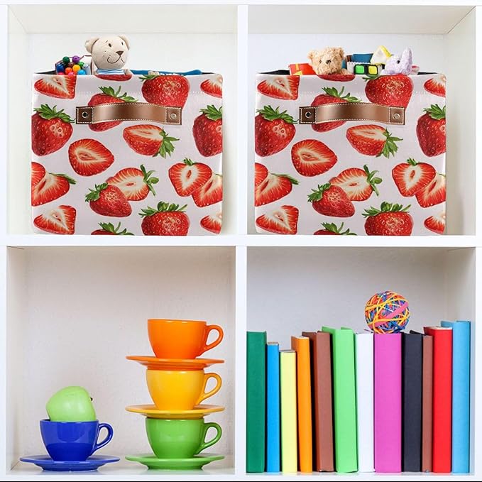 ALAZA Red Strawberry White Foldable Storage Box Storage Basket Organizer Bins with Handles for Shelf Closet Living Room Bedroom Home Office 1 Pack