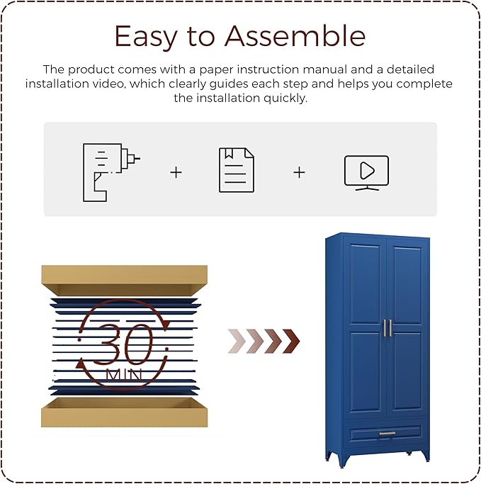 75" Kitchen Pantry Cabinet with Drawer, Metal Storage Cabinets with Doors and Adjustable Shelves, Blue Tall Pantry Cabinet for Dinning Living Room, Home