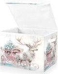 senya Christmas Baskets Collapsible Storage Bins with Lids, Pink Christmas Elk Storage Boxes Clothes Baskets for Organizing
