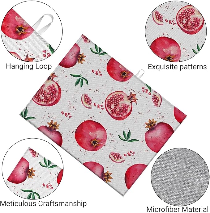 Dish Drying Mat For Kitchen Counter, Red Pomegranate Microfiber Absorbent Dish Drainer Rack Pad Reusable Large 18x24in Drying Mat
