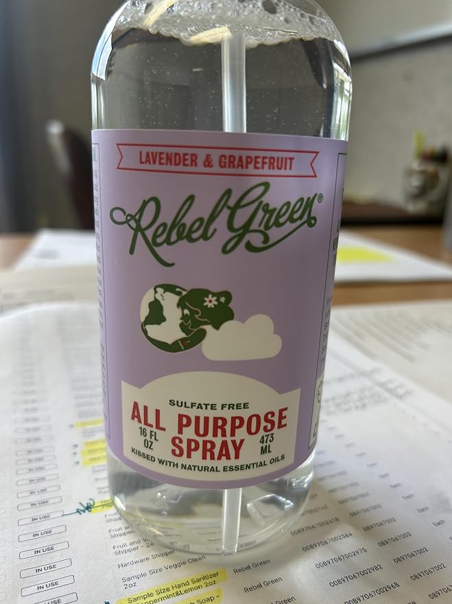 Rebel Green Natural All-Purpose Cleaning Spray - Plant-Derived Multi-Surface Cleaner with Essential Oils for Kitchen, Bath, Countertops and More - Lavender & Grapefruit Scent - 16 oz - 2 Pack