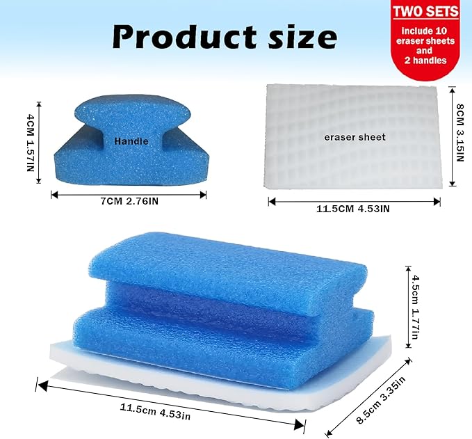 Magic Sponge Brush with Handle, Magic Sponge Eraser Handy-Grip with 10 Scouring Refill Pads 2 Reusable Scrubber, Scrub Pad Singles with Handle for Bathroom, Sink, Stovetops, Patio Furniture