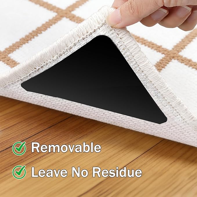 Songrey Rug Tape Rug Corner Grippers 16PCS, Reusable Double-Sided Carpet Tape to Hold Area Rugs Down, Non Slip Rug Pads Gripper for Hardwood Floors No Damage