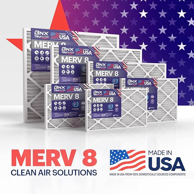 BNX TruFilter 16x20x1 Air Filter MERV 8 (4 Pack) - MADE IN USA – Dust & Pet Defense Electrostatic Pleated Air Conditioner HVAC AC Furnace Filters for Dust, Pet, Mold, Pollen MPR 600 – 700 & FPR 5