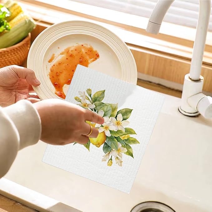 LARTSFRO Swedish Dishcloths for Kitchen, Papaya Reusable Paper Towels Washable, Summer Lemon Swedish DishCloths for Friut, 4 Pack Dish Towels for Kitchen, No Odor Cleaning Cloths
