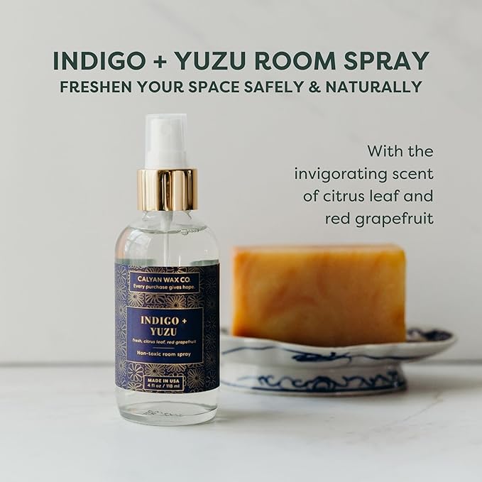 Calyan Wax Co. Indigo & Yuzu Room Spray - Non Toxic Air Freshener - Natural Room Deodorizer with Essential Oils - Air Freshener Spray for Home - 4 fl oz