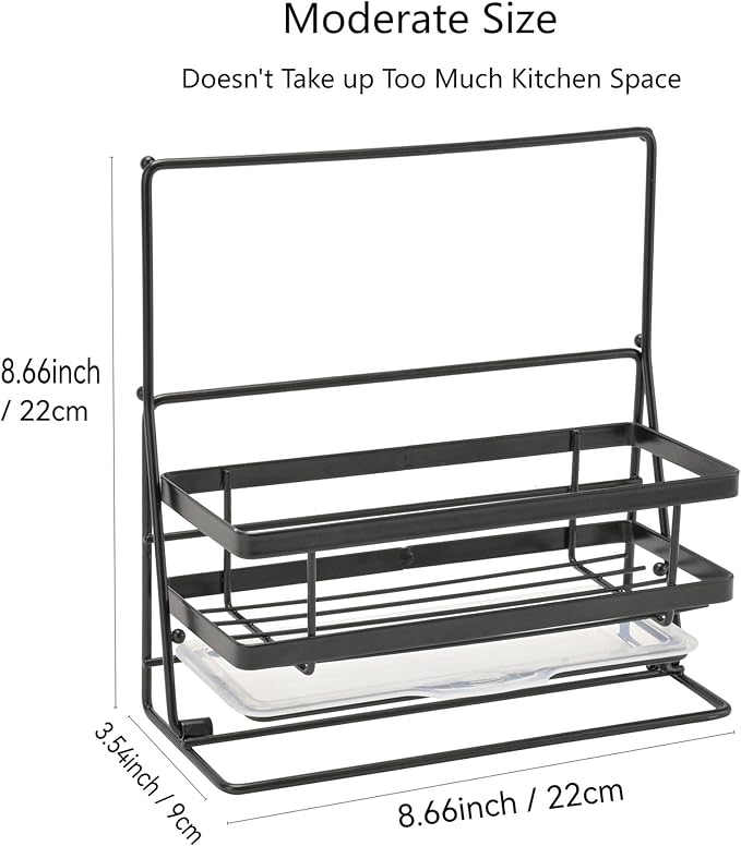 Luoshanvee Kitchen Sink Caddy Countertop Organizer with Foldable Dish Rag Holder for Sponge Dish Soap Steel Wool Scrubber,Sink Caddy with Drain Rack Food Strainer