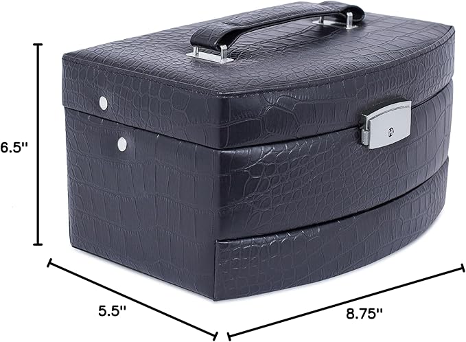 Internet's Best Faux Leather 3-Tier Jewelry Case | Slide Open Jewelry Box | Multi Compartment for Rings, Earings, Necklaces & Bracelets | Interior Mirror | Black