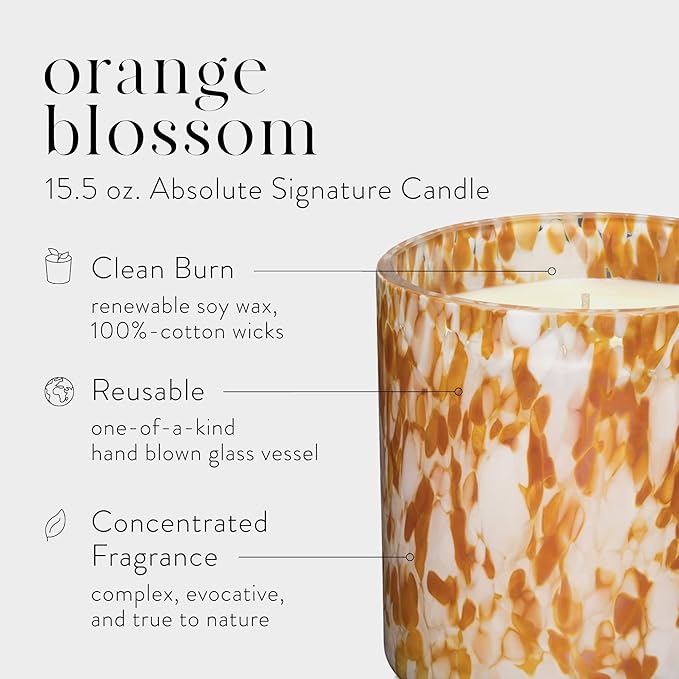 LAFCO New York Signature Candle, Orange Blossom - 15.5 oz - 90-Hour Burn Time - Reusable, Hand Blown Glass Vessel - Made in The USA