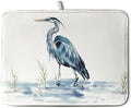 Kwlegh Summer Dish Drying Mat Blue White Heron Beach Absorbent Microfiber Drying Mats for Kitchen Counter Coastal Nautical Birds Dishes Drainer Mat Extra Large 18x24 Inch