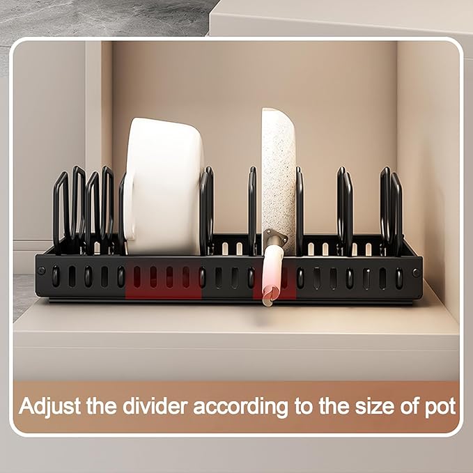 Enskatec Pots and Pans Organizer Under Cabinet, Sliding Pot Lid Holder and Pan Rack in Kitchen, Pull out Pot and Pan Organizer, for Pot Lid, Bakeware, Dishes, Pots and Pans Storage