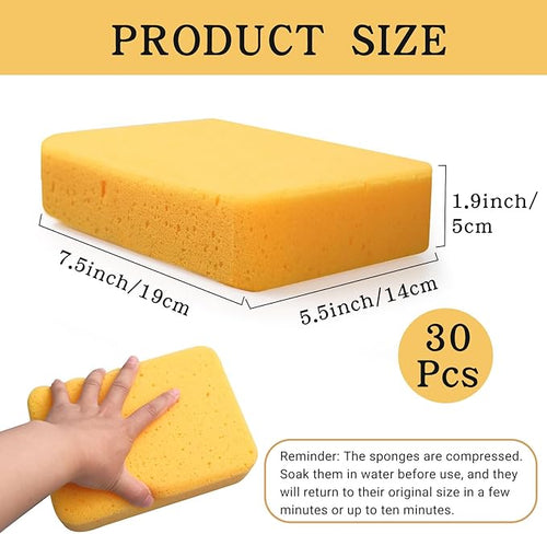 30 Pcs Large Sponges Bulk 7.5 x 5.5 x 1.9 Inch Yellow Grouting Sponge Non-Scratch Scrubber Car Wash Thick Heavy Duty Scrub Sponges Multifunctional Sponge for Cleaning Dishes Car Tile Crafts Supplies