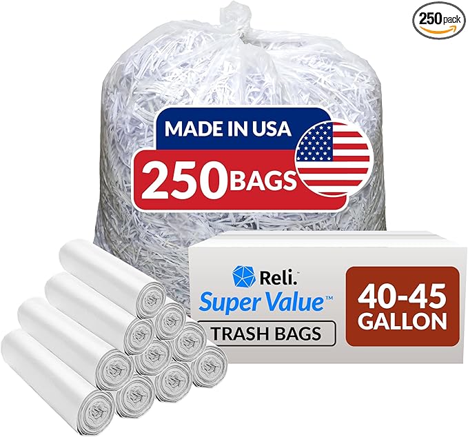 Reli. 40 to 45 Gallon Trash Bags Heavy Duty | 250 Trash Bags | Super Sizeable, Clear, Garbage for Serious Cleanup