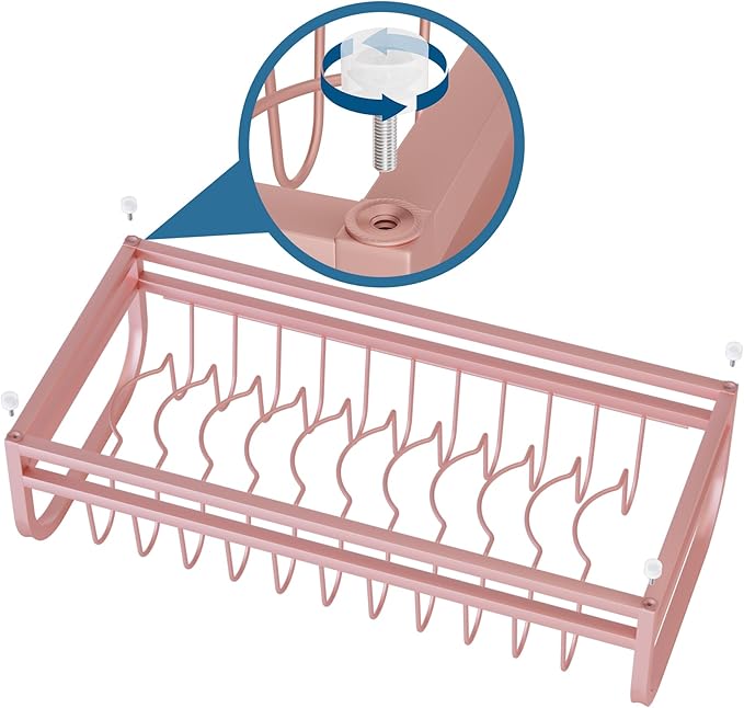 YEYPOP Pink Dish Rack - Small Dish Drying Rack for Limitied Kitchen Counter, Narrow Stainless Steel Dish Drainer w Tray, Cutlery Holder, Cute Kitchen Appliances Organizer for A Lovely You