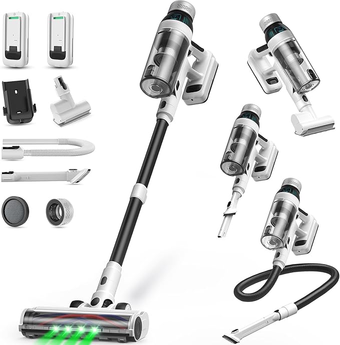NuYupo Cordless Vacuum Cleaner, 2 Batteries 110 Mins Runtime Vacuum Cleaners for Home, 550W 45KPA 15-in-1 Stick Vacuum with Charging Dock, Handheld Vacuum Cordless for Pet Hair Carpet Hardwood Floor