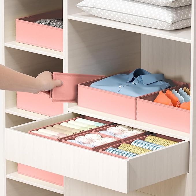 DIMJ Drawer Organizer Clothes - 18 Pack Closet Drawer Organizer Bins for Baby Clothes Storage, Fabric Dresser Organizer for Nursery Bedroom, Foldable Small Drawer Dividers for Underwear Socks