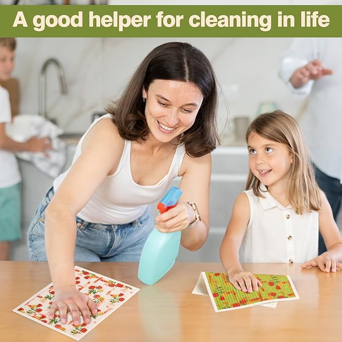 Yelasenari Swedish Dishcloths for Kitchen Reusable 6 Pack Kitchen Towels No Odor Quick-Drying Reusable Paper Towels Reusable Paper Towels Washable for Countertop, Sink, and Kitchen Rose