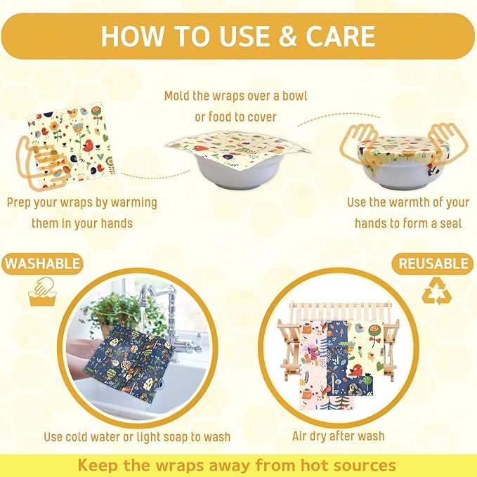 Reusable Beeswax Wrap - 9 Pack Beeswax Wraps for Food, Eco-Friendly Beeswax Food Wraps, Bread Sandwich Food Wrap - Organic, Sustainable, Zero Waste, Plastic-Free Food Storage, 1XL, 3M, 5S