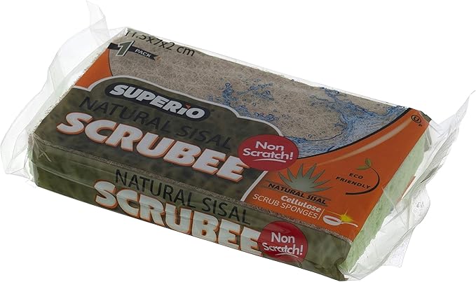 Superio Non-Scratch Cellulose Sponge Scrub Heavy Duty Kitchen Sponges Scrubbers with Scouring Pad (1)