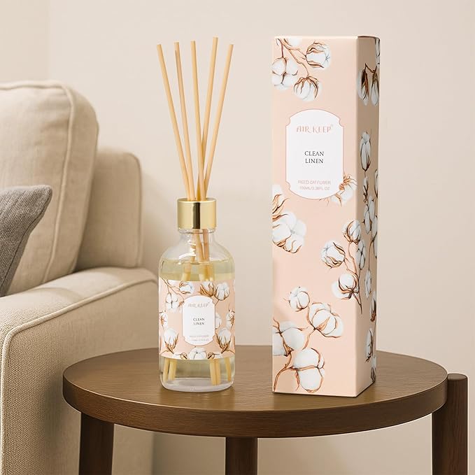 Airkeep Reed Diffuser Oil Set with Reed Sticks, Clean Linen Aromatherapy Oil Scent Diffuser for Home Office Bathroom Decoration Perfume and Gifts 3.38 oz/100ml