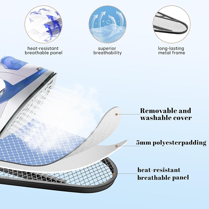 Deegureet Ironing Board, Compact and Space Saver,Size 43 x 13 Ironing Board with Extra Thick Heavy Duty Padded, Stable Structure,Easy to Fold Blue