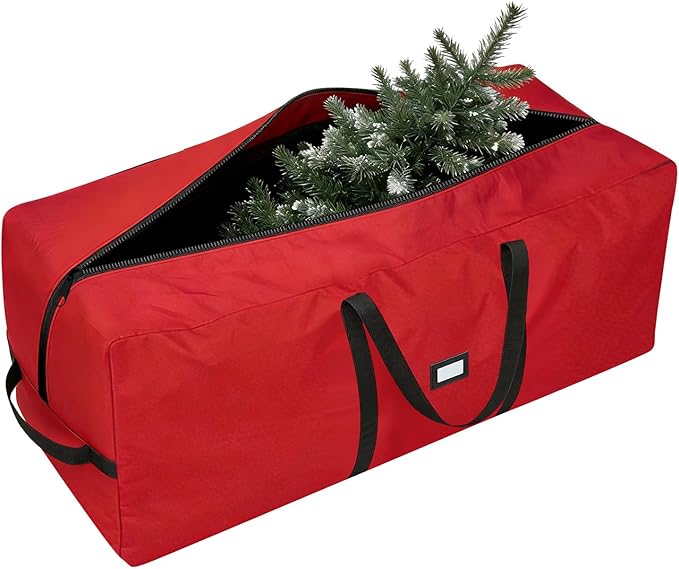 Christmas Tree Storage Bag - Fits Up to 9 Ft Large Artificial Christmas Tree, Heavy Duty 600D Oxford Cloth Xmas Tree Container with Handles & Zipper - Red