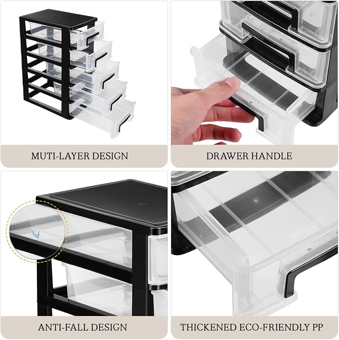 Stobok Multifunctional 5-Layer Drawer Organizer Storage Cabinet Portable Plastic Storage Box for Office Study Bedroom 12.40 X 8.66 X 5.98 Inches