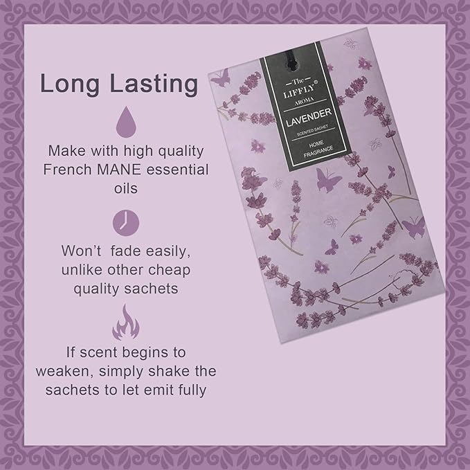 LIFFLY 14 Packs Scented Sachets for Drawers and Closets Lavender Fresh Linen Sandalwood Cherry Blossoms 4 Different Scent